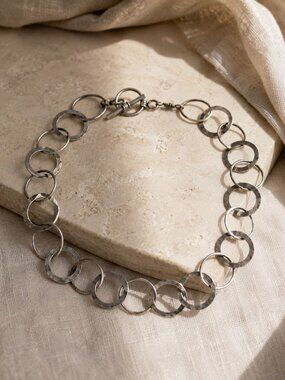 Amy Smania Sterling Silver Modernist Circle Link Collar Necklace 925